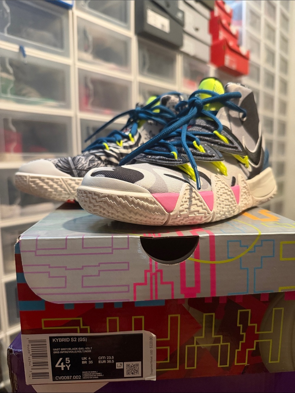 Nike Kids Kybrid S2 Sneakers in Gray, Blue & Pink